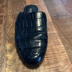 Black Crocodile Mules